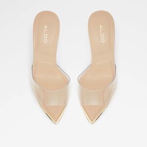 ALDO Nude Clear Pointed Toe Mule with Gold Accent